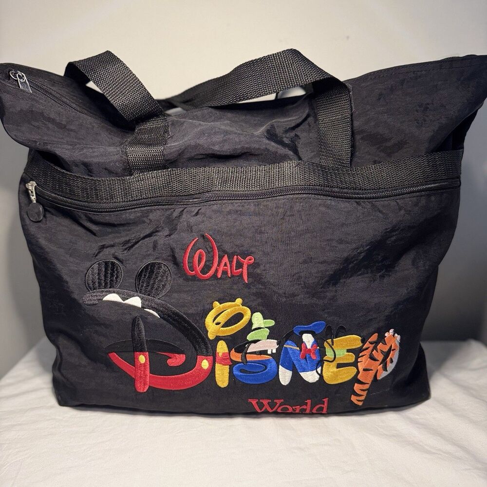 Vintage 1990's Disney World Large Tote Black  Fun Colorful Character Lettering